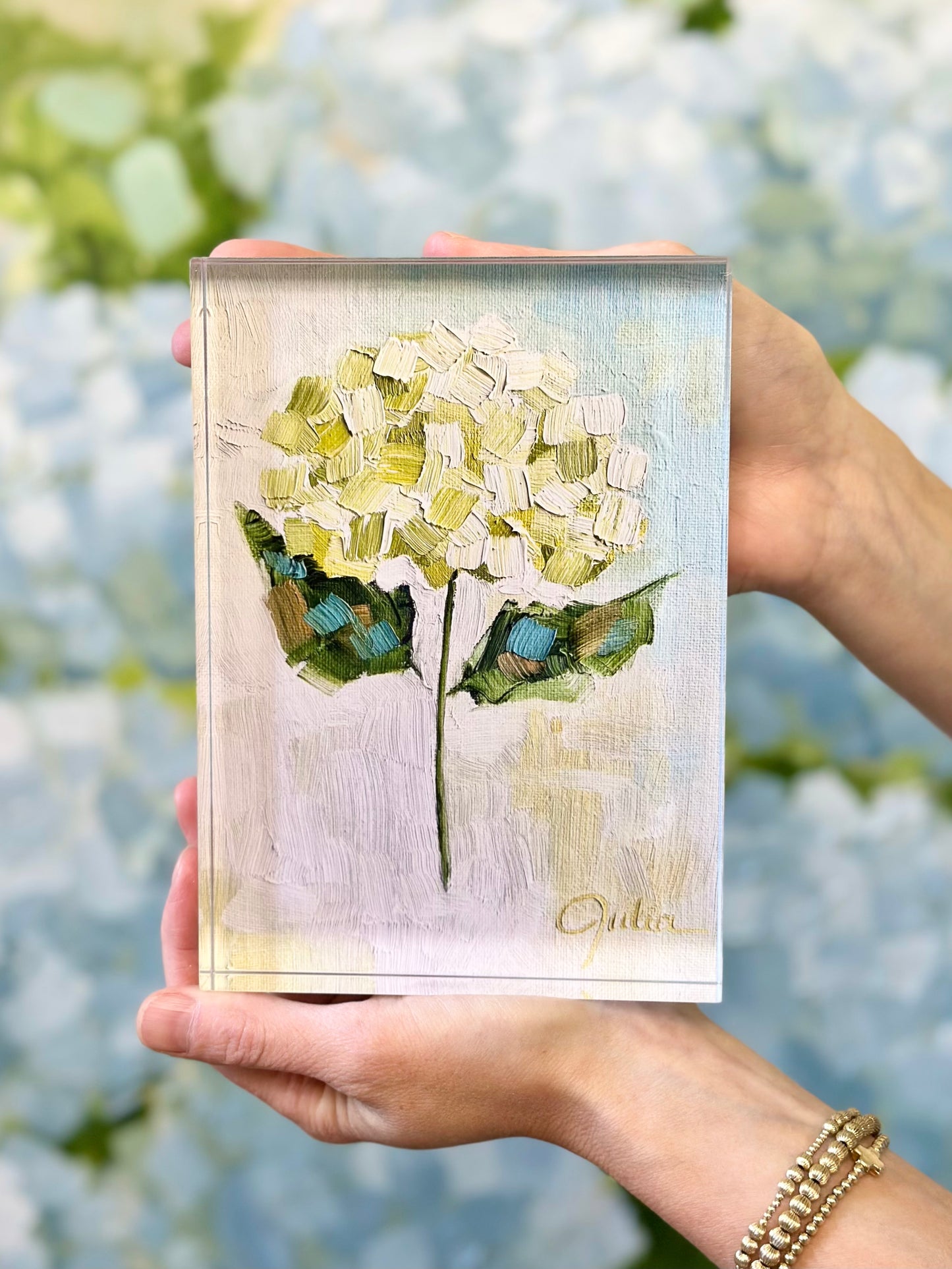 Upheld - 5" x 7" Hydrangea Painting Acrylic Block
