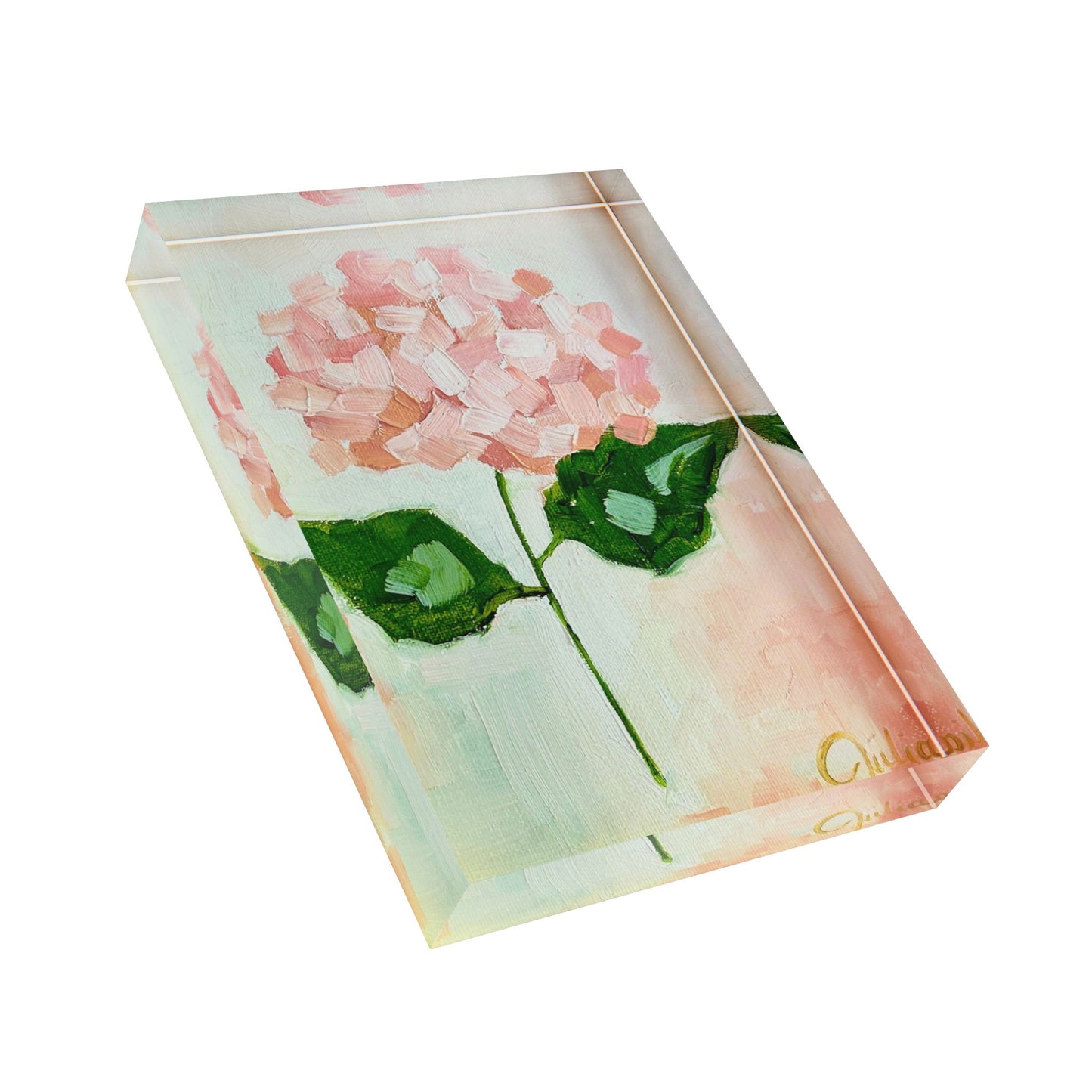 In All Things - 5" x 7" Hydrangea Painting Acrylic Block