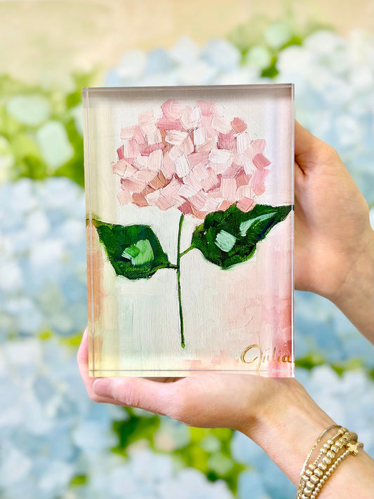 In All Things - 5" x 7" Hydrangea Painting Acrylic Block